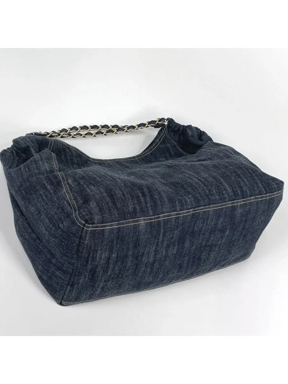 Chanel Tote Bag Coco Cabas CC Logo Denim Navy